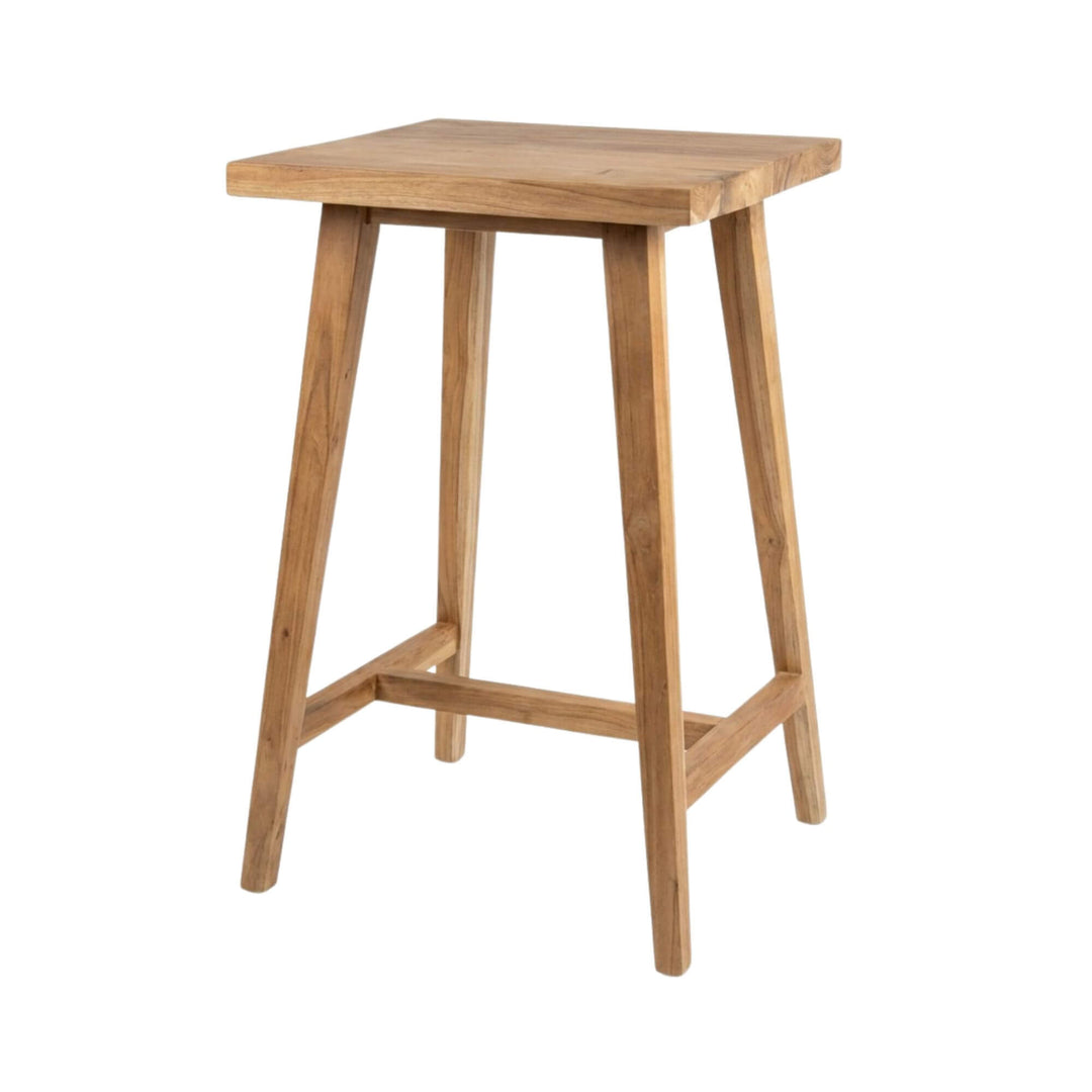 Front view of the Thailand bar table showcasing its solid teak wood structure and square tabletop.