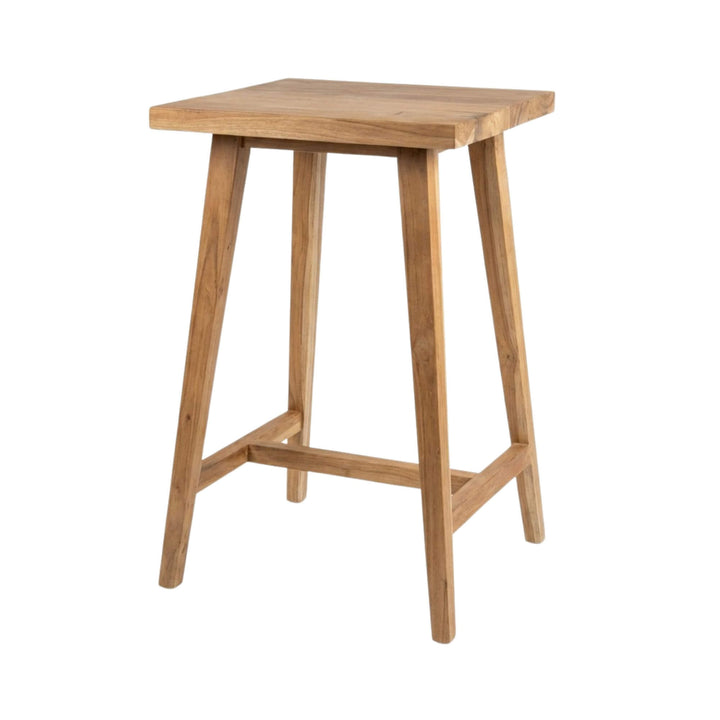 Front view of the Thailand bar table showcasing its solid teak wood structure and square tabletop.