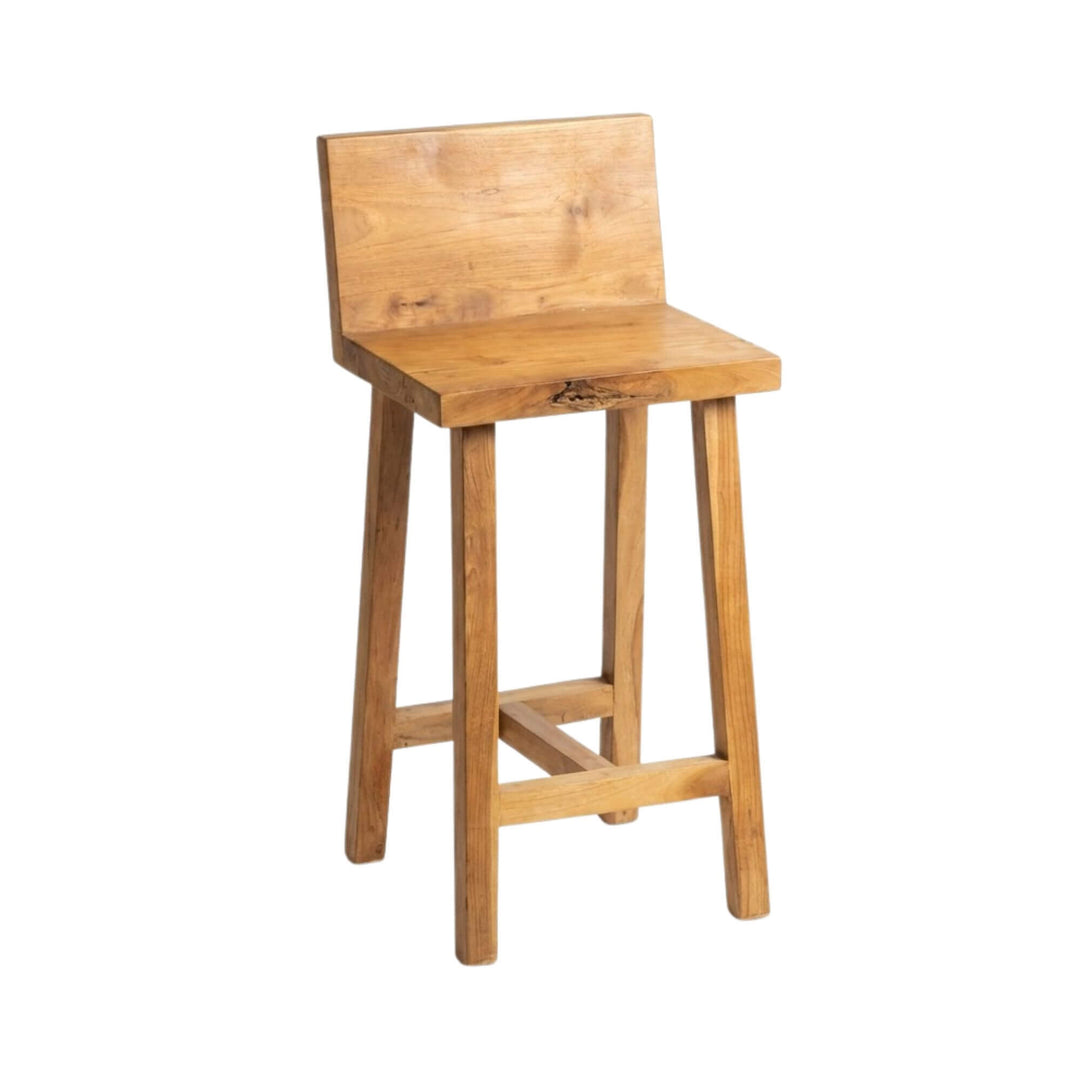 Front view of the Thailand Bar Stool showcasing its solid teak wood structure and natural finish.
