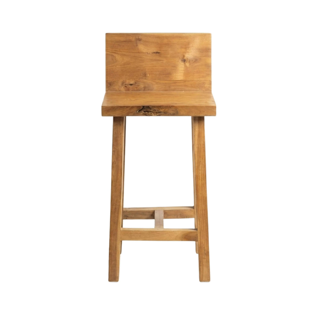 Front view of the Thailand Bar Stool showcasing its solid teak wood structure and natural finish.
