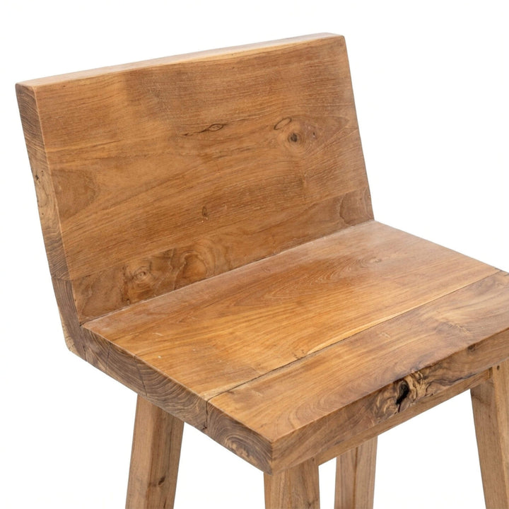 Close-up view of the teak wood grain and handcrafted surface details.