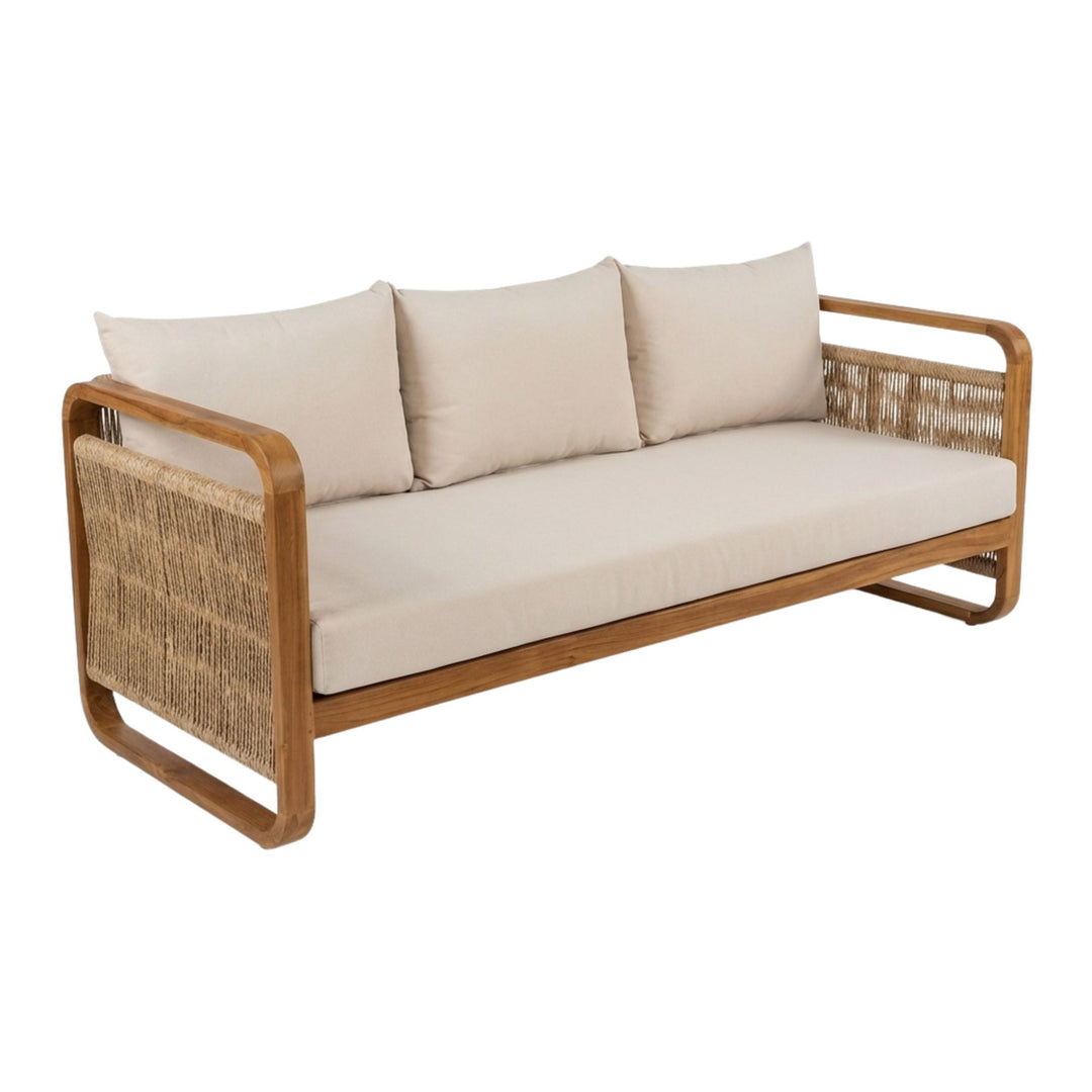 Angled view highlighting the clean lines and neutral cushions of the Thai Fiber Sofa.