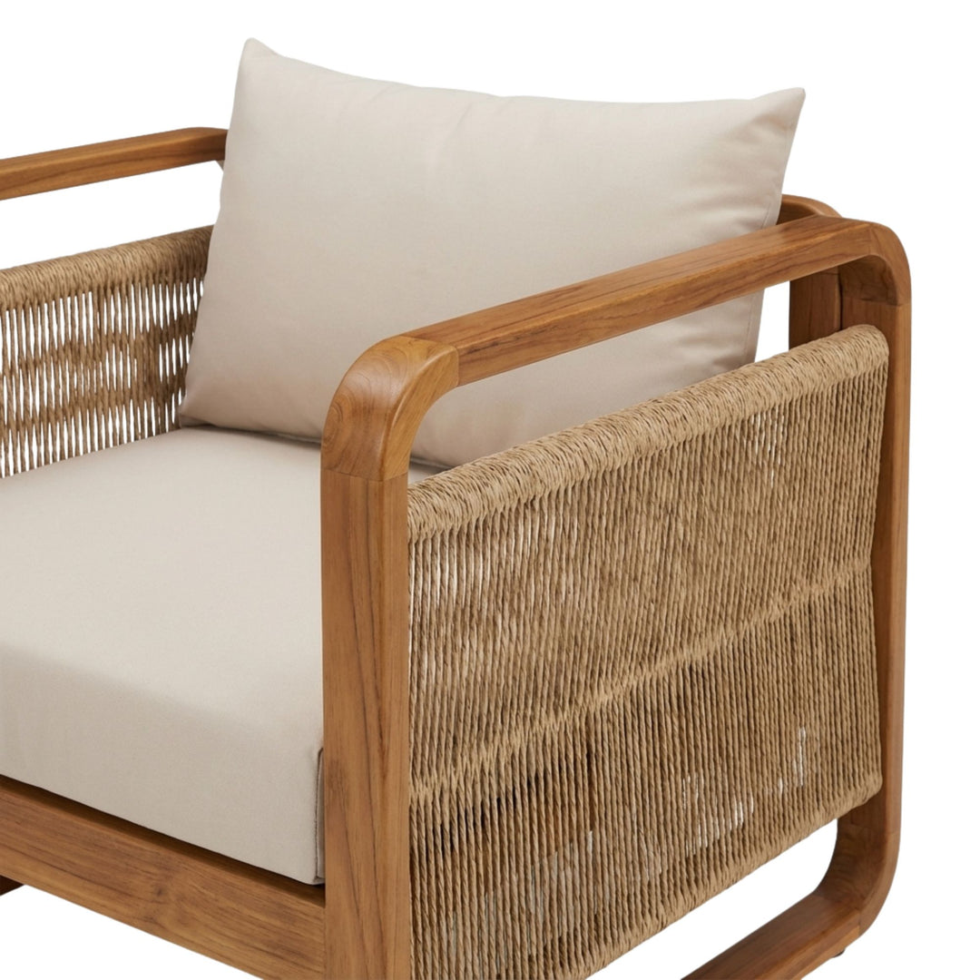 Close-up of the seat cushion and armrest detailing the natural texture and craftsmanship of the Thai Fiber One Seater Sofa.