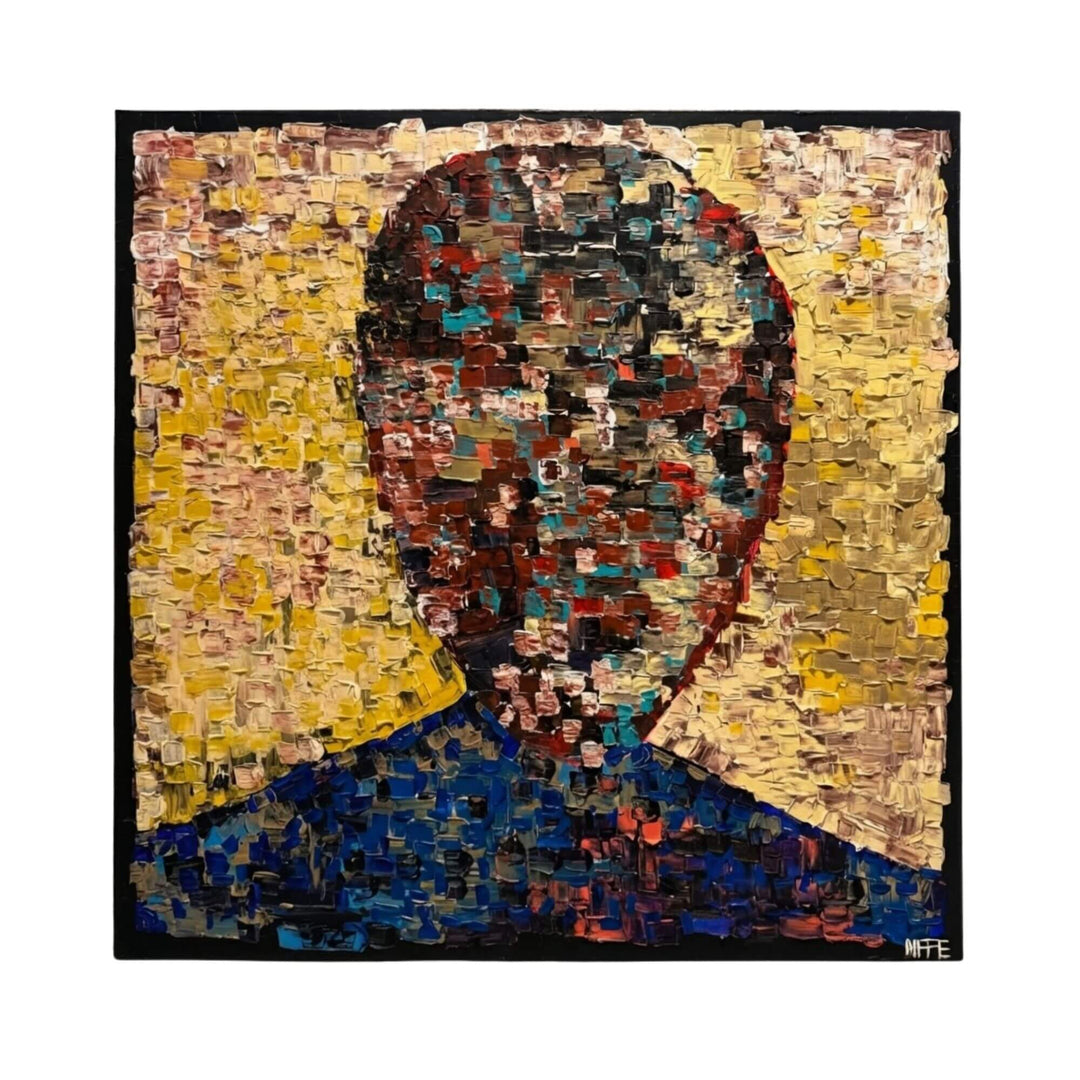 Front view of “The Abstract Self” original abstract painting with textured brushstrokes and multicolored composition.