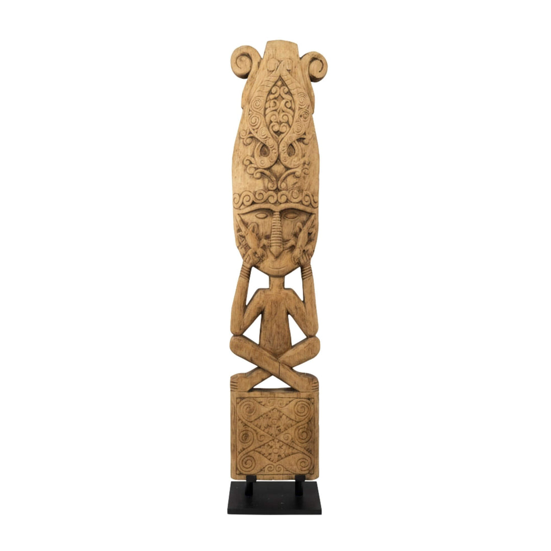 Full view of the tall Timor Teak Wood Totem carved from reclaimed wood.