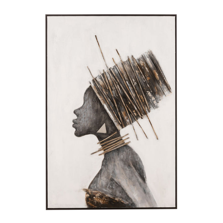 Front view of the Left Tomasa Painting showing textured portrait artwork on canvas.