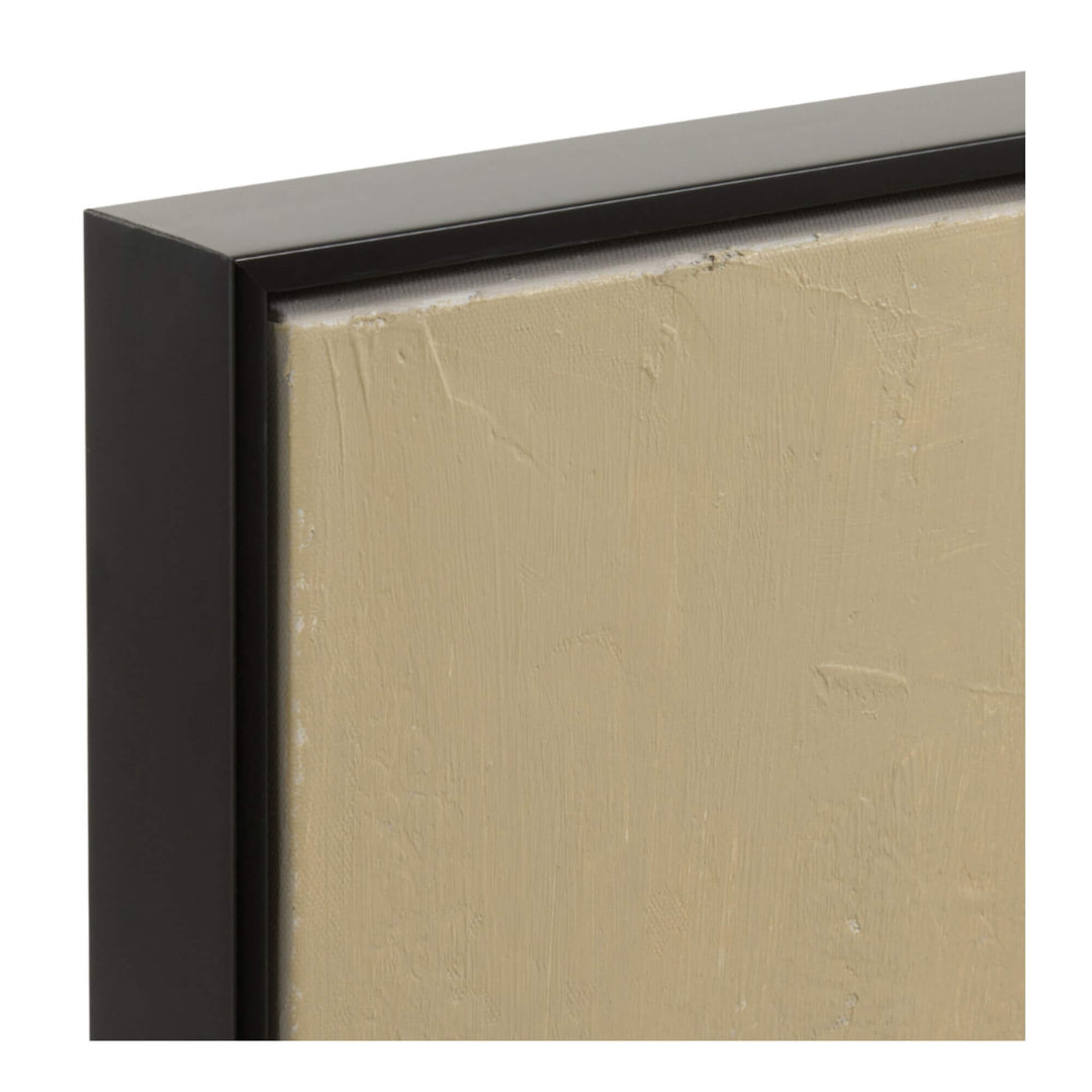 Detail of the Tomasa Summer Painting black wooden frame highlighting the textured beige canvas and fine craftsmanship.