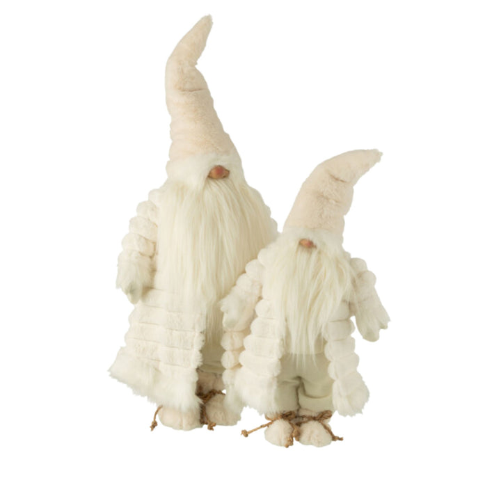 Set of two cream-colored Tomte gnome decorative figures with tall hats and long beards.