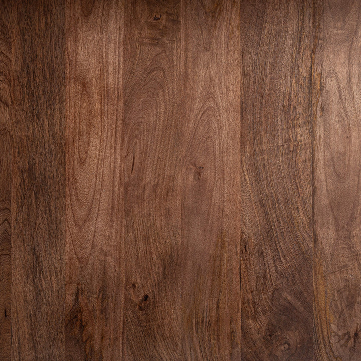 Detail of the curved acacia wood base with smooth finish.