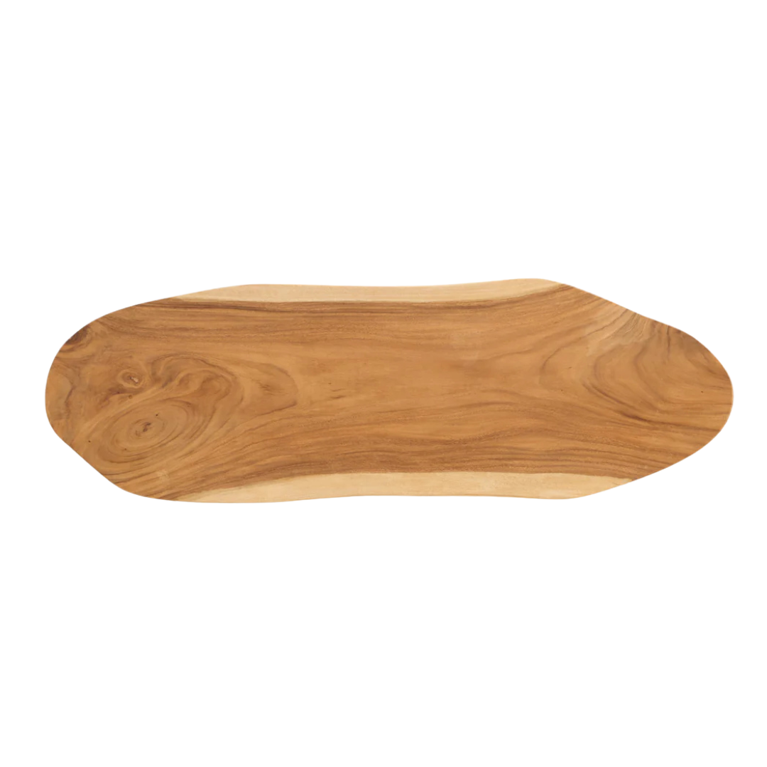 Front view of Trembesi Headboard showcasing its organic shape and natural suar wood grain.