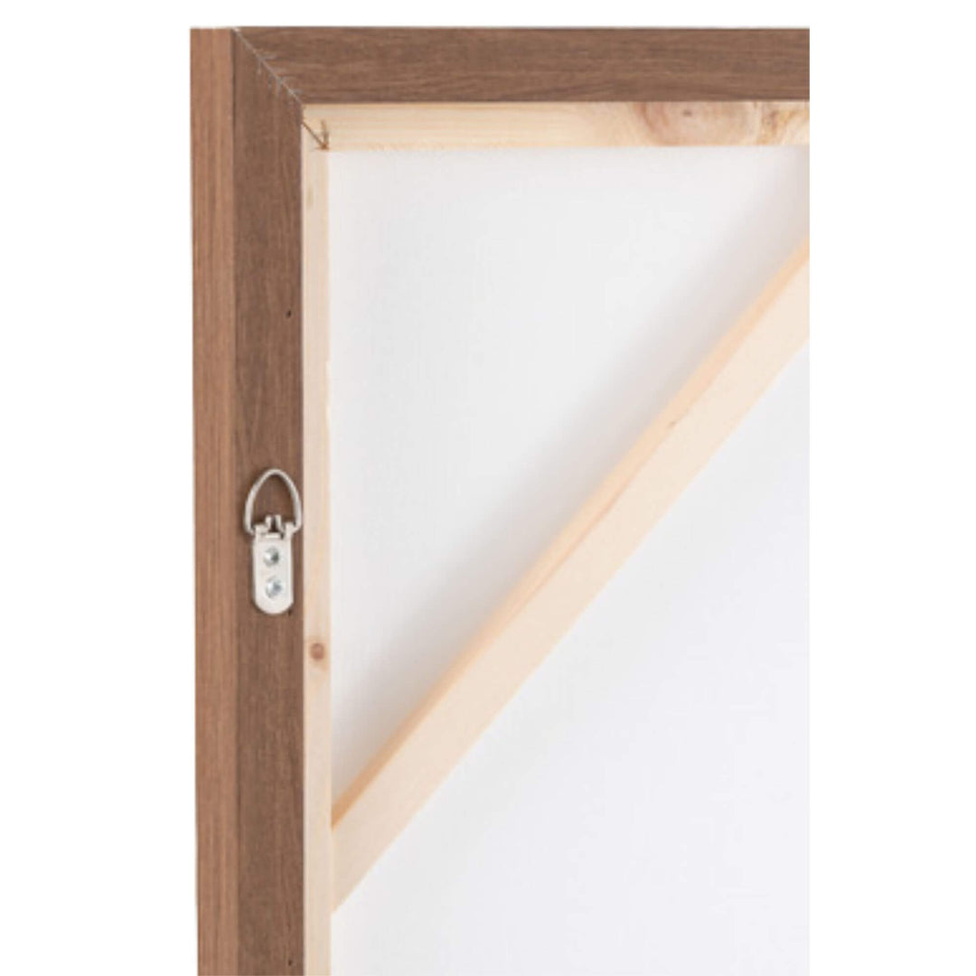 Detail of Tribe Boy Canvas frame showing natural wood texture and metal hanging hook.