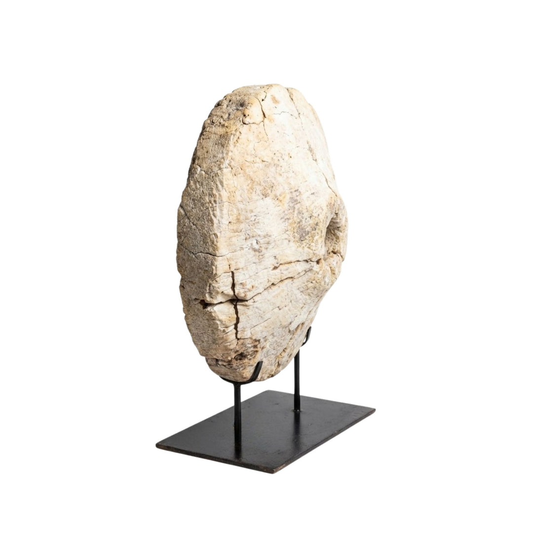 Rear view of Tumbril Wheel Stand emphasizing the thickness and organic shape of the reclaimed wood.