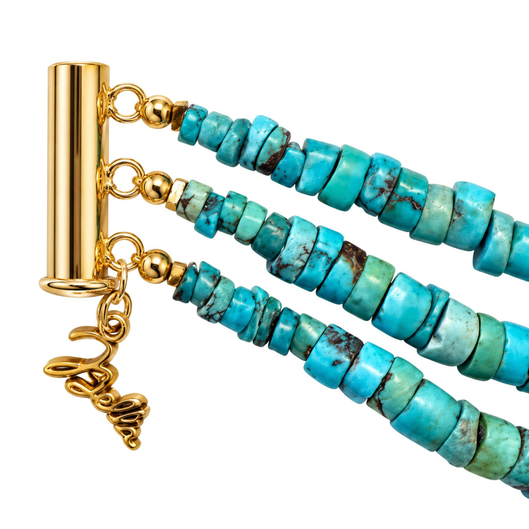 1. Close-up of the gold-plated 925 sterling silver clasp and turquoise beadwork