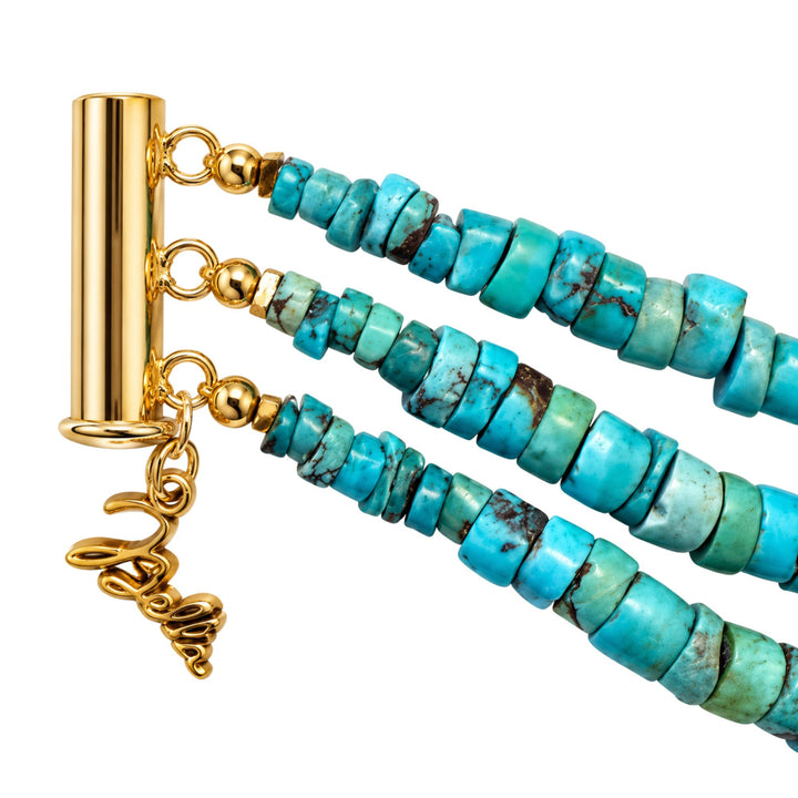 1. Close-up of the gold-plated 925 sterling silver clasp and turquoise beadwork