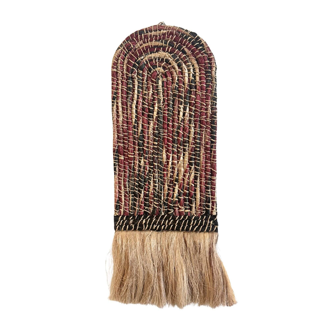Teguh Wall Deco handwoven from abaca, cotton, and rattan with arch design and natural fringe