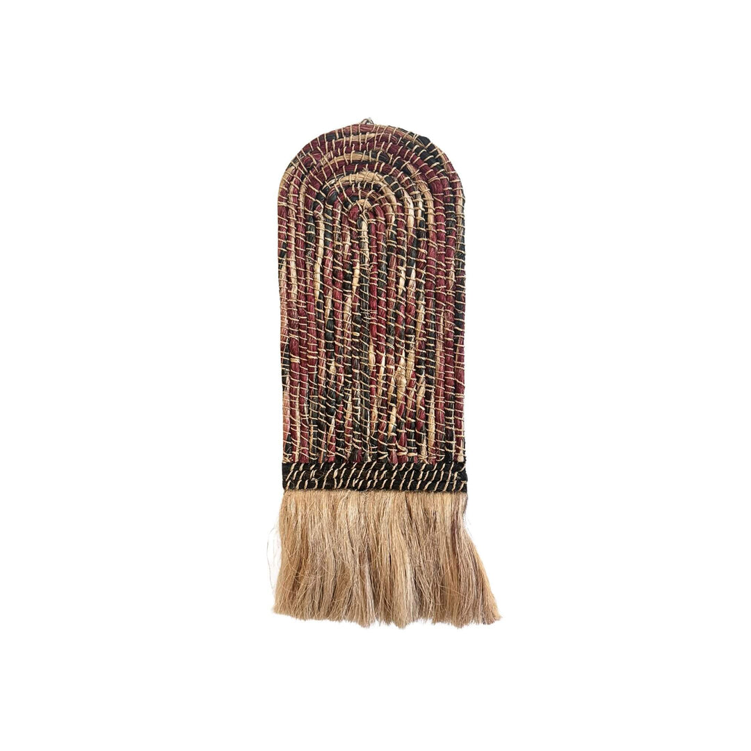 Small Teguh Wall Deco handwoven from abaca, cotton, and rattan with arch design and natural fringe