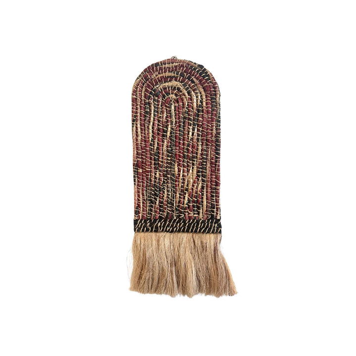 Small Teguh Wall Deco handwoven from abaca, cotton, and rattan with arch design and natural fringe