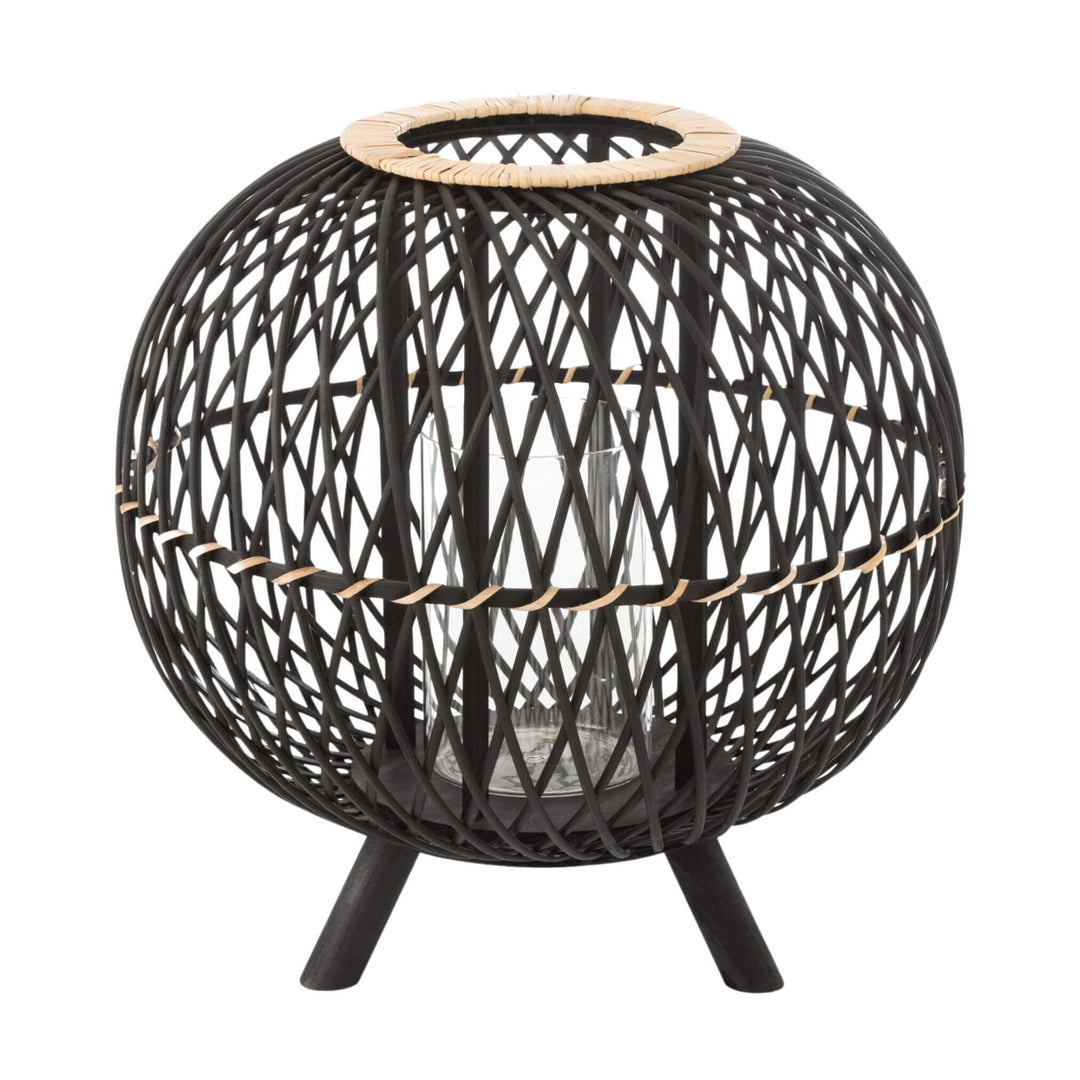 Close-up of black bamboo weaving with natural top ring