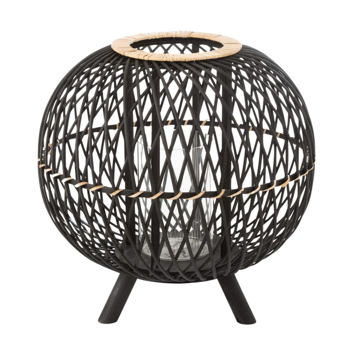 Close-up of black bamboo weaving with natural top ring