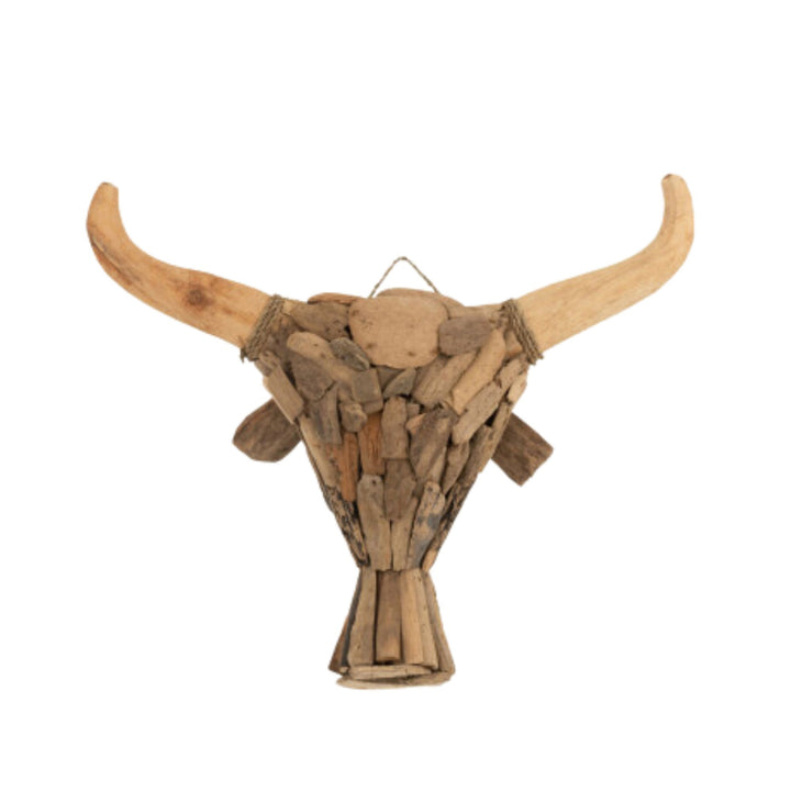 Umawa bull stand made from reclaimed wood with sculptural horn details.
