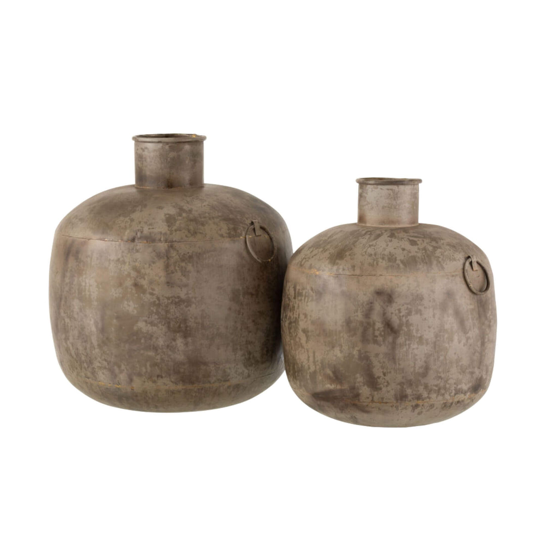 Ushongo Metal Vases in two sizes with aged finish.