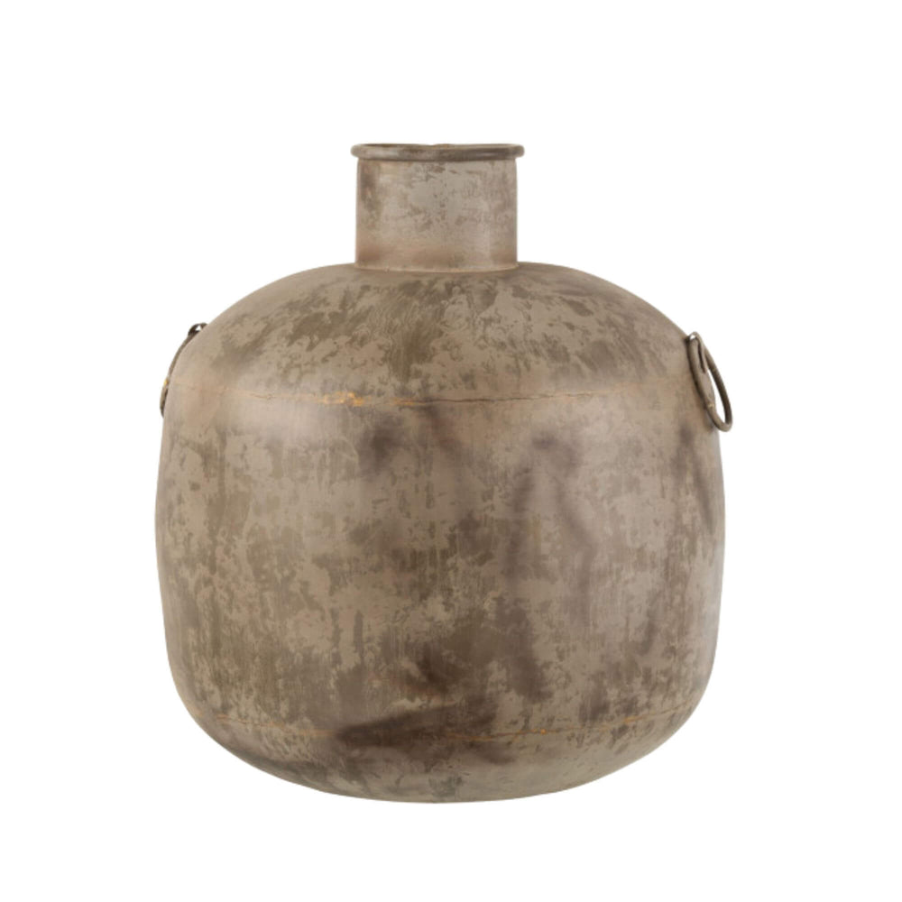 Small Ushongo Metal Vase with round shape and textured surface.