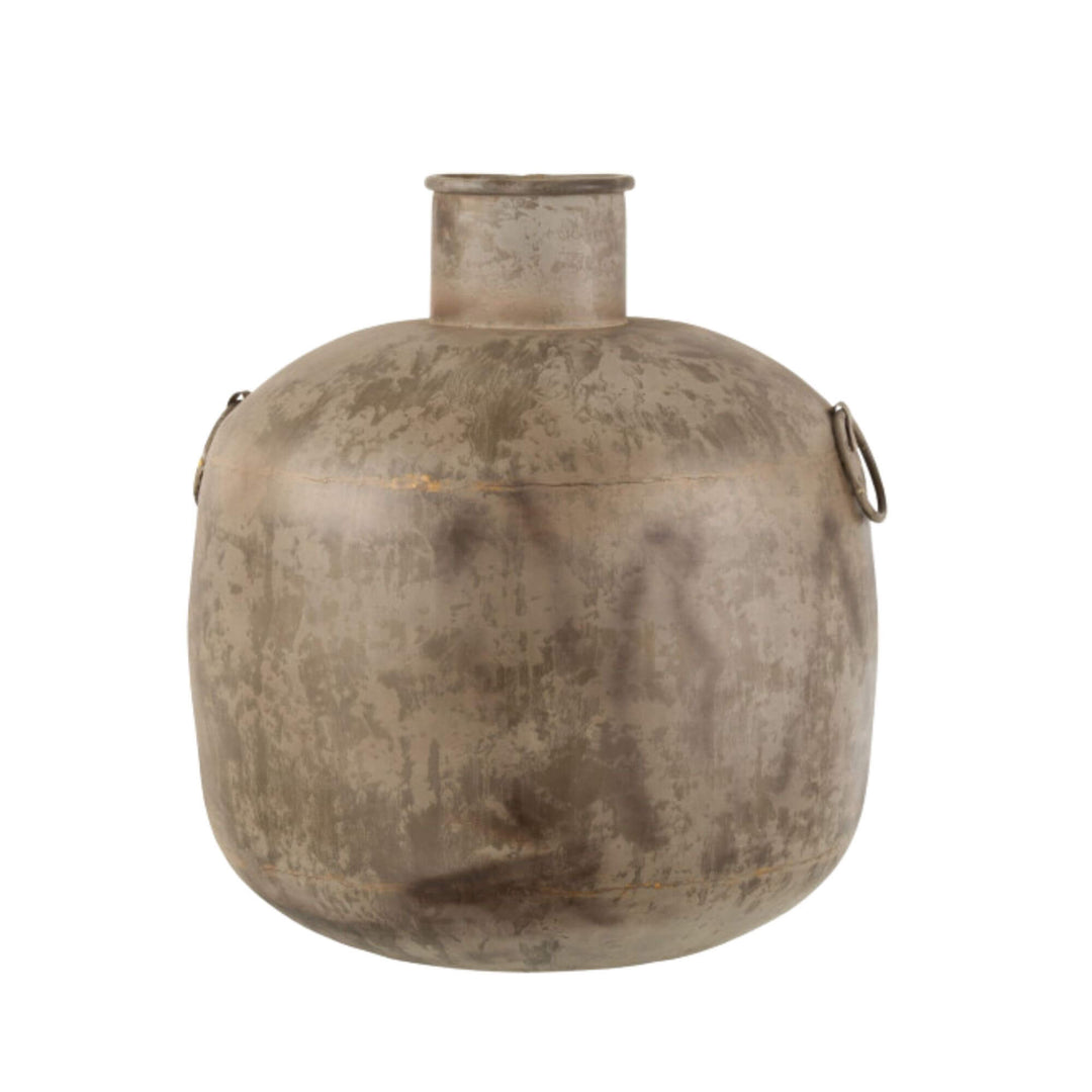 Small Ushongo Metal Vase with round shape and textured surface.
