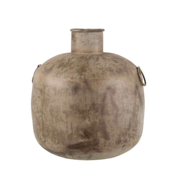 Small Ushongo Metal Vase with round shape and textured surface.