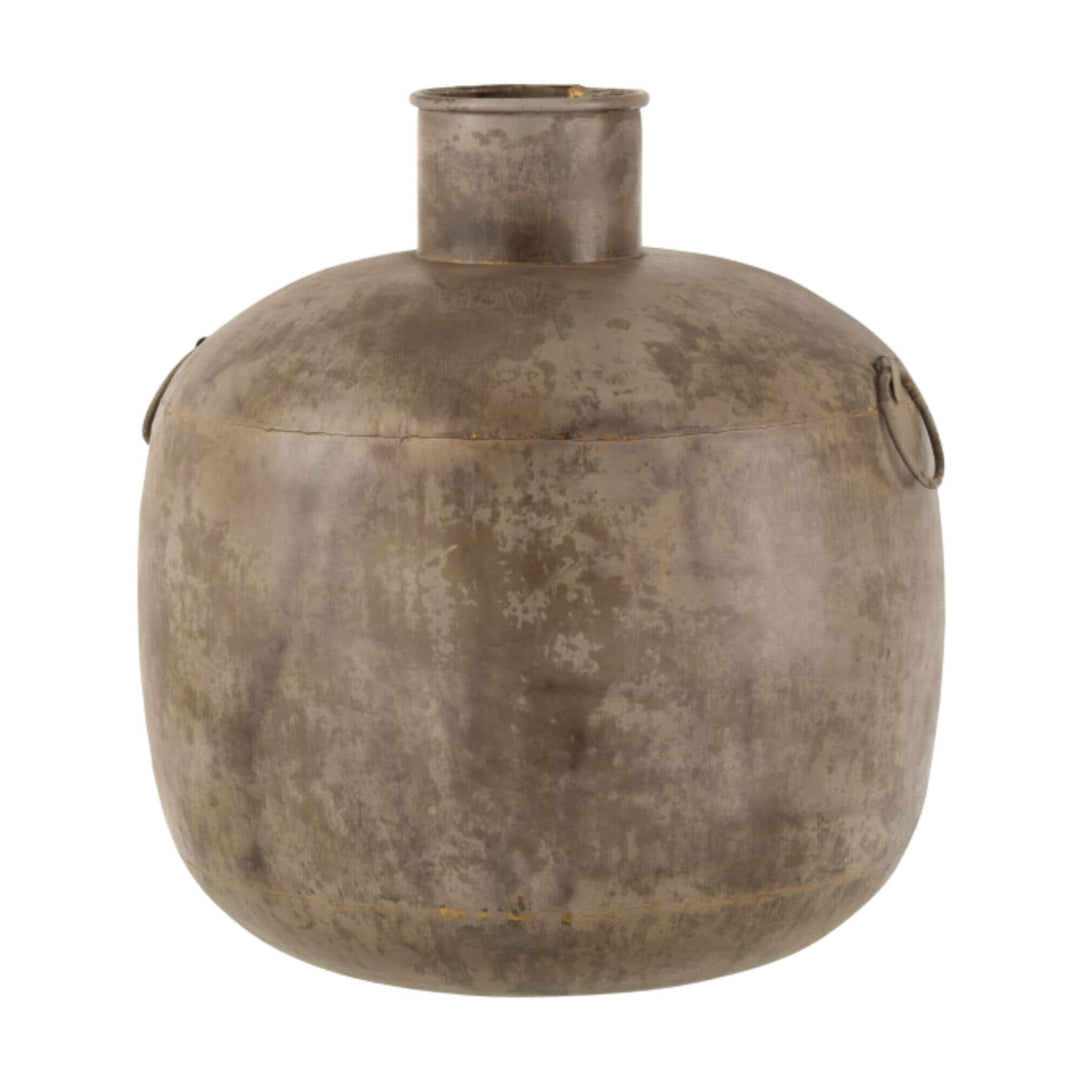 Large Ushongo Metal Vase with rustic aged metal appearance.