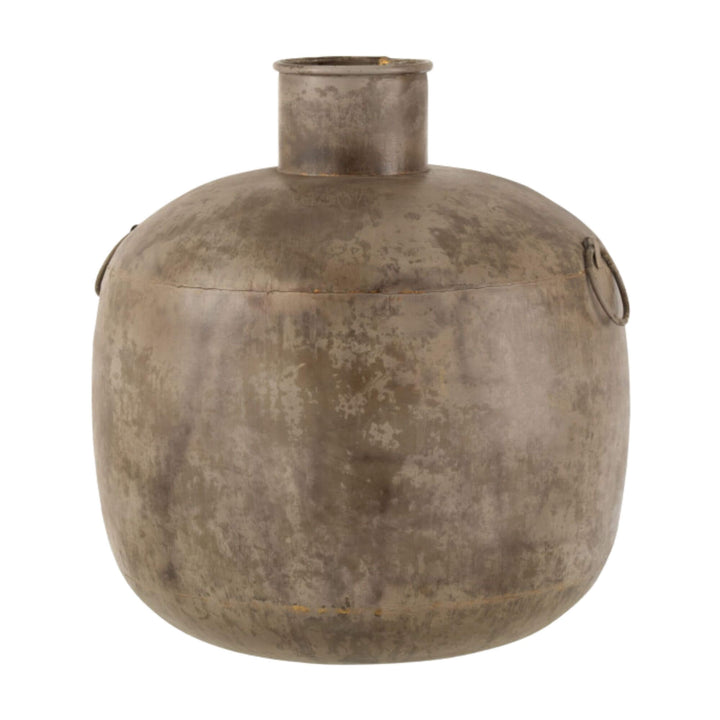 Large Ushongo Metal Vase with rustic aged metal appearance.