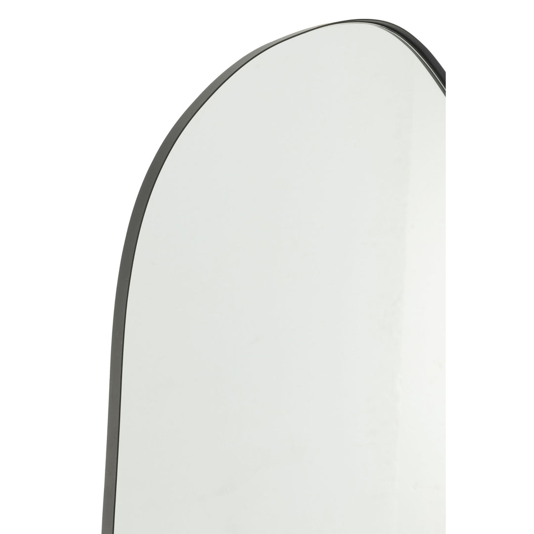 Close-up of large black iron frame detailing on Utara Iron Mirror.