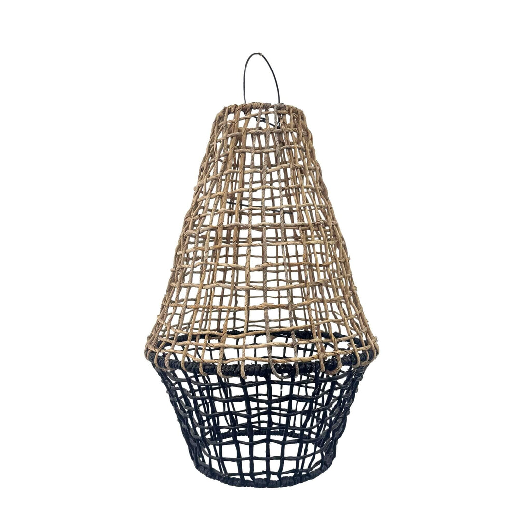 Vanuata banana fiber lamp shade in natural and black two-tone