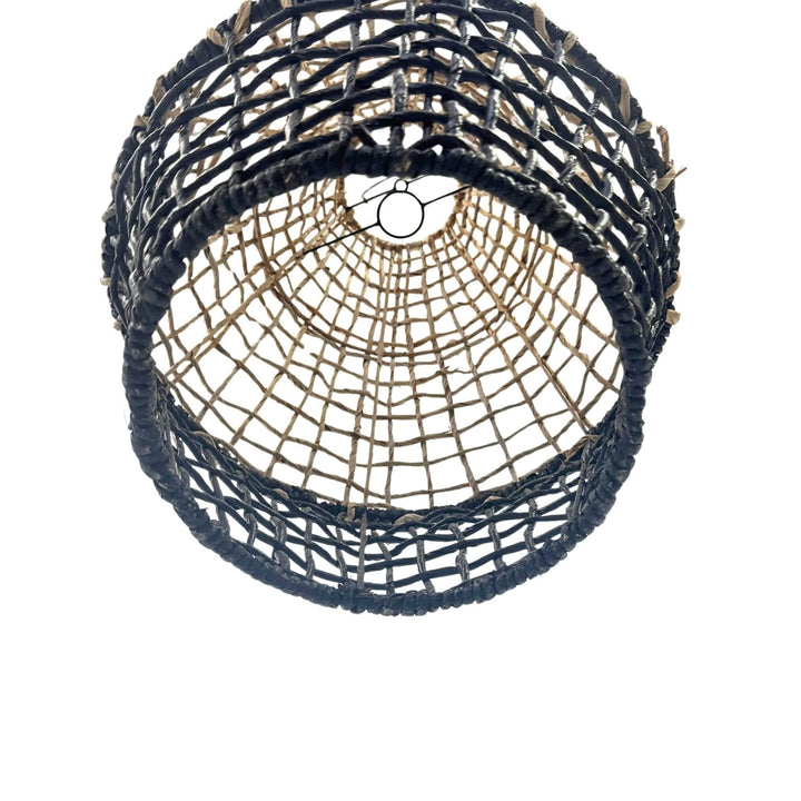 Bottom view showing circular opening of woven banana fiber shade