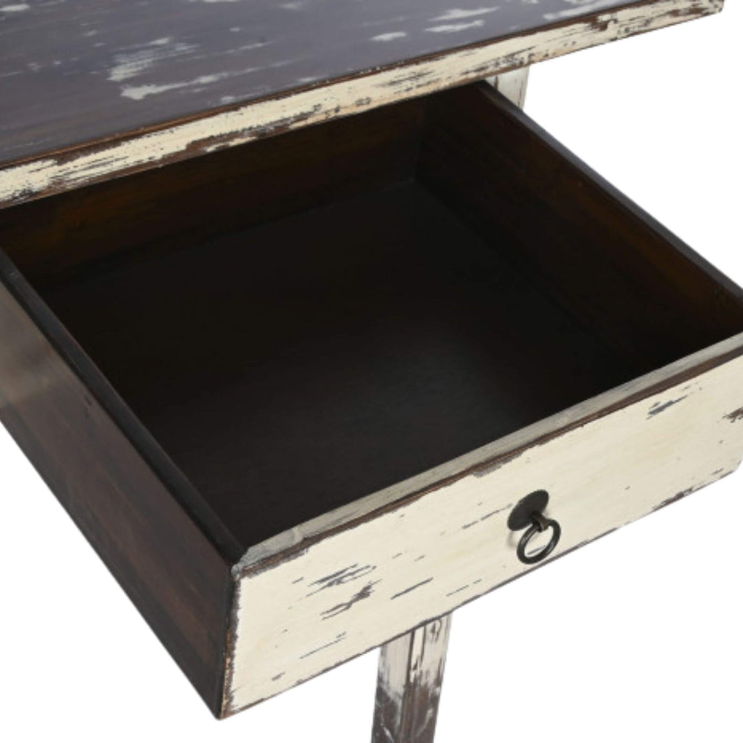 Open drawer view of the Varadero console table showing its practical storage space.
