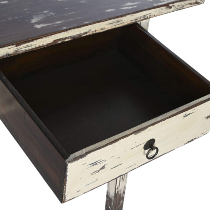 Open drawer view of the Varadero console table showing its practical storage space.