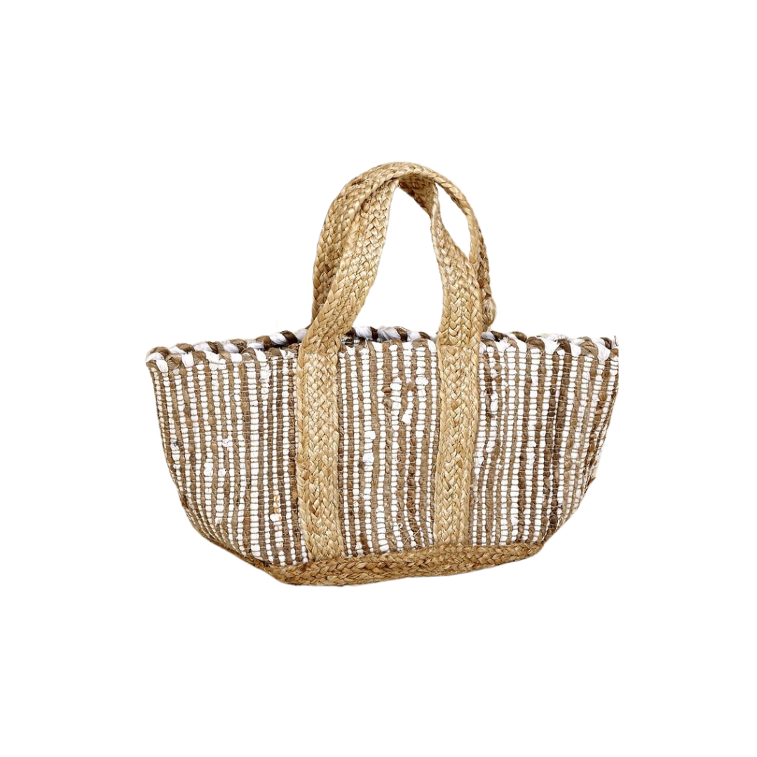 Natural and white vertical weave Varanasi jute basket