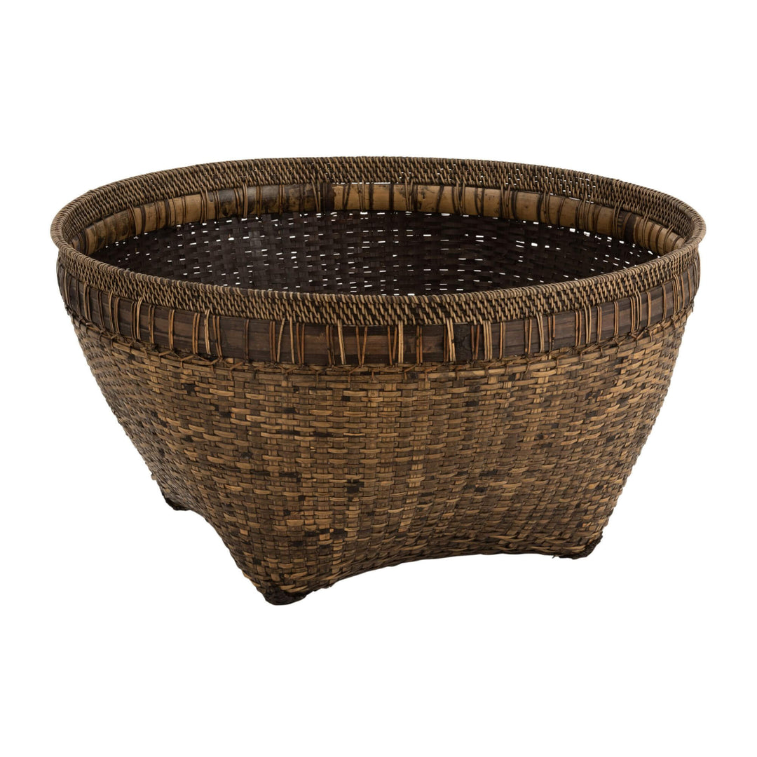 Front view of Veligandu Rattan Basket in dark brown weave.