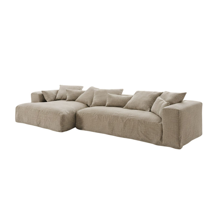 Verona Chaise Longue Sofa in grey linen with spacious modern design.