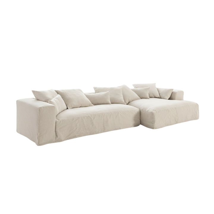 Verona Chaise Longue Sofa in white linen with spacious modern design.