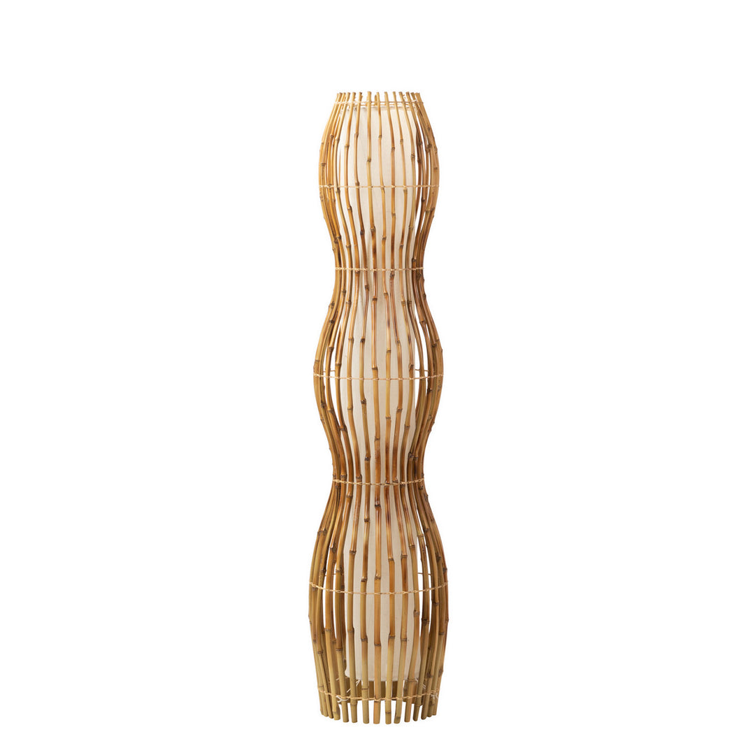 Full view of Large Vessel Floor Lamp in natural fibers with stacked-waist silhouette