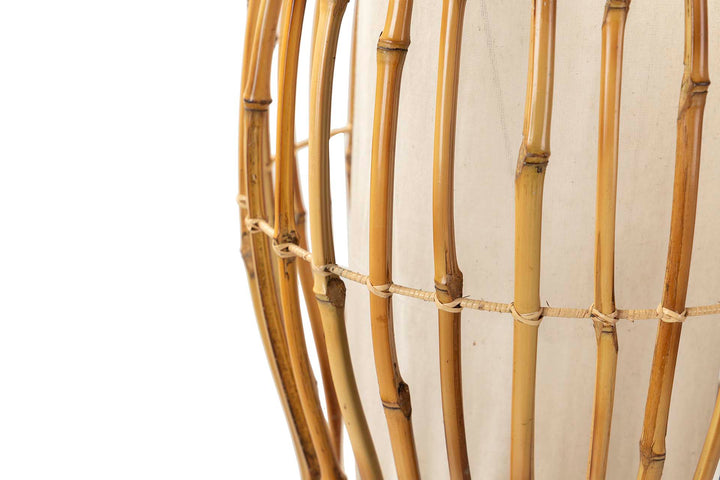 Close-up of vertical slats and crossover ties on Vessel Floor Lamp