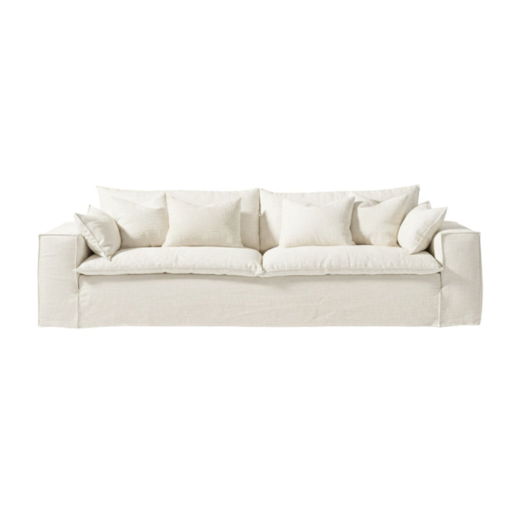 Vicenza Sofa in white linen with modern deep-seated design.
