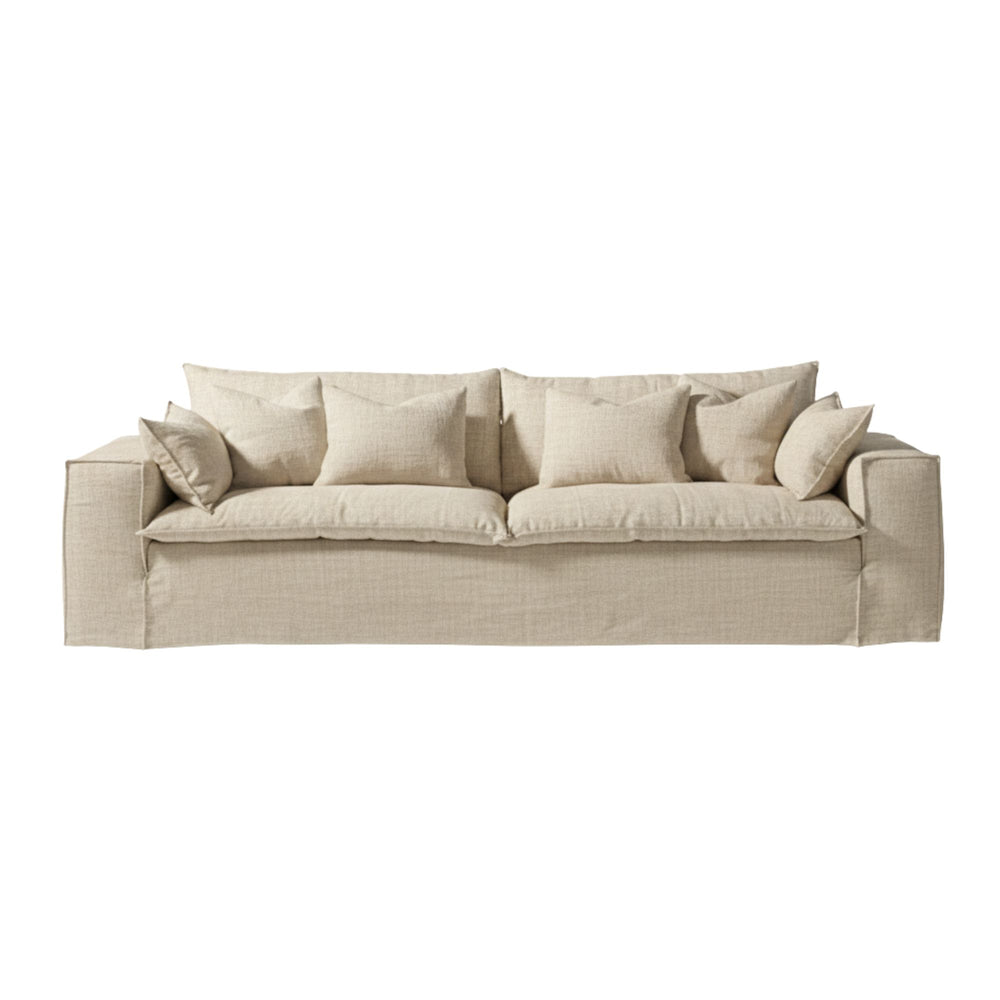 Vicenza Sofa in sand linen with modern deep-seated design.
