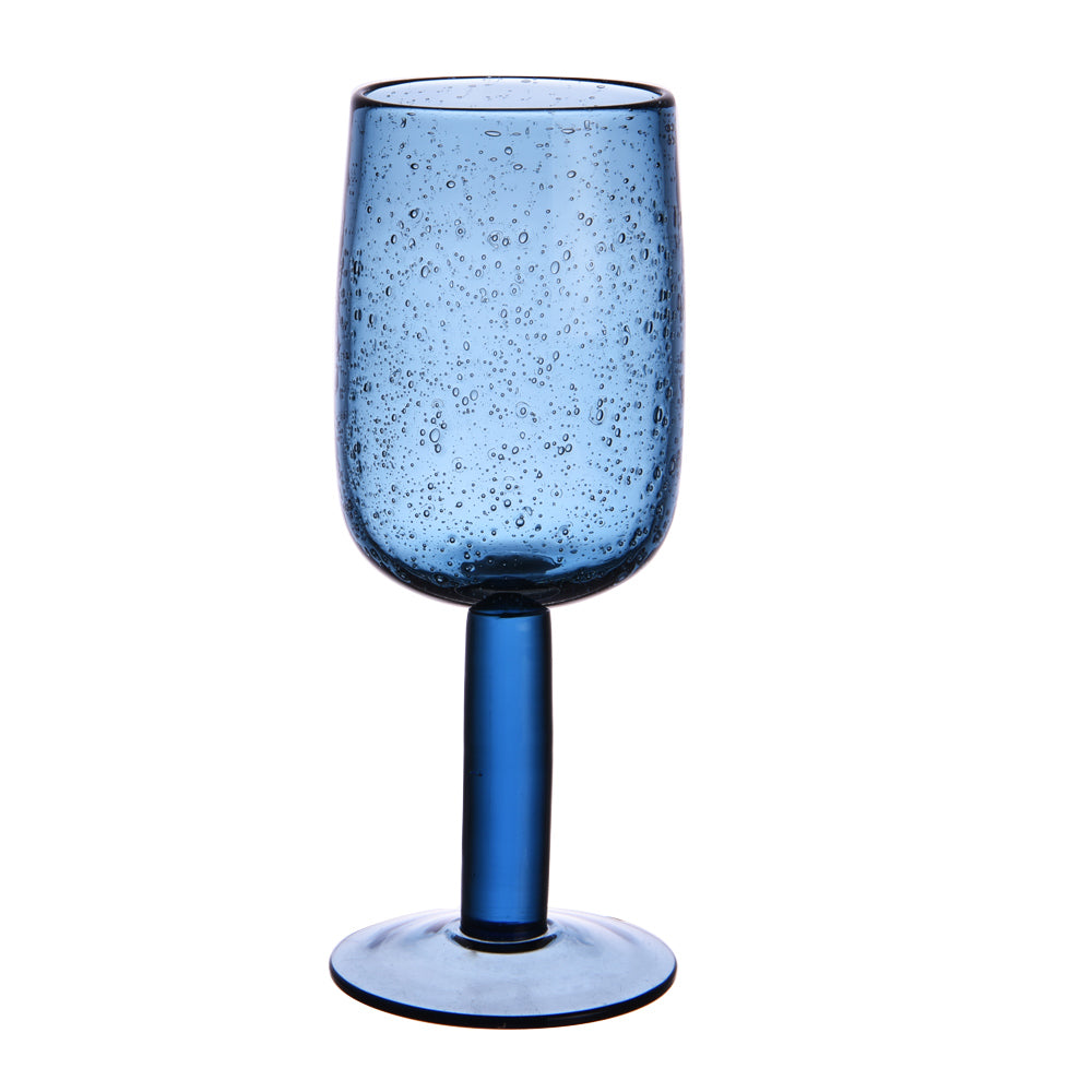Front view of the Vintage Ocean Cup in ocean-blue bubble-textured glass.
