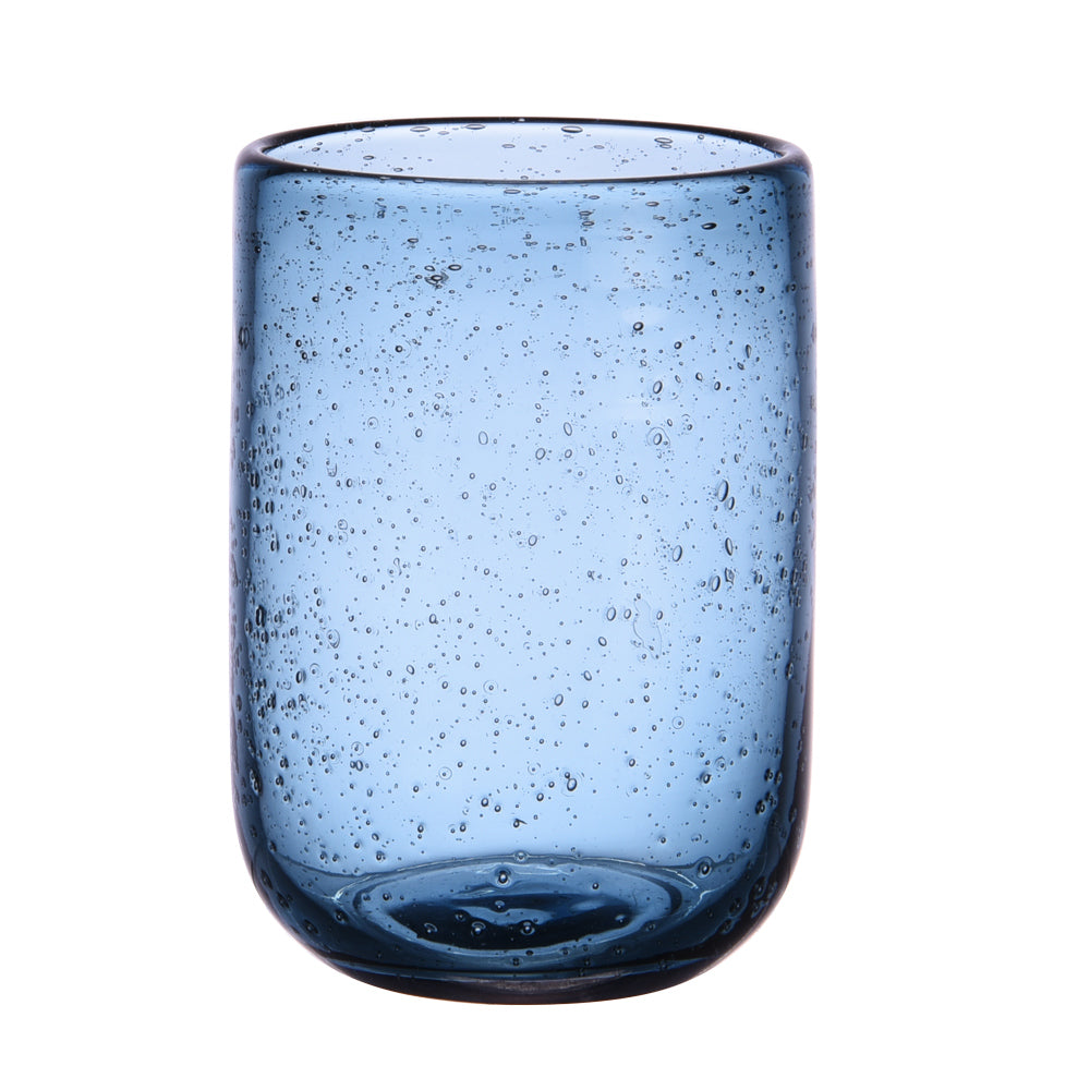Front view of the Vintage Ocean Glass with ocean-blue bubble-textured surface.