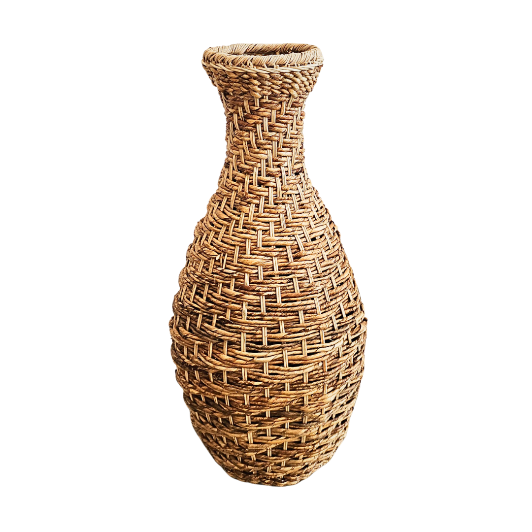 Tall Volpe rattan basket with vase silhouette, natural finish