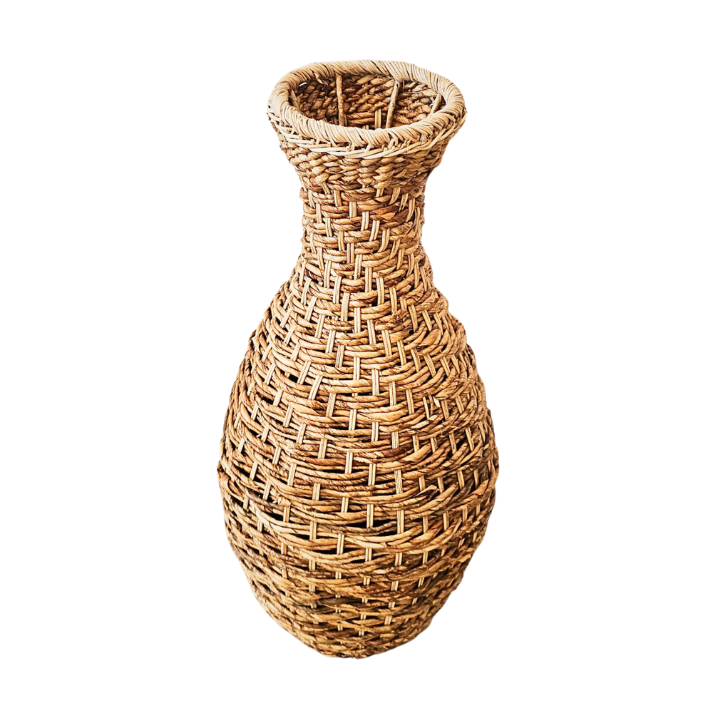 Side view showing open woven pattern on Volpe rattan and banana basket