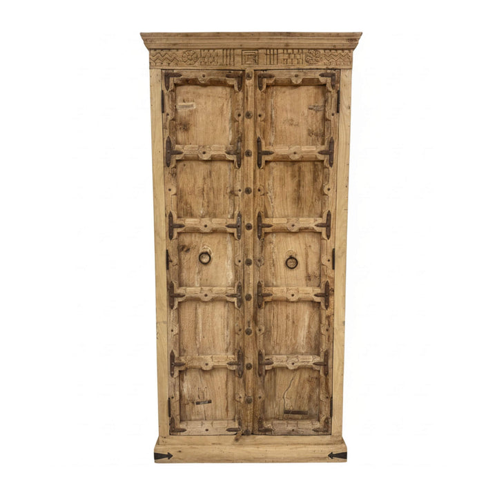 White Briss Collection Wardrobe crafted from reclaimed wood with carved details.