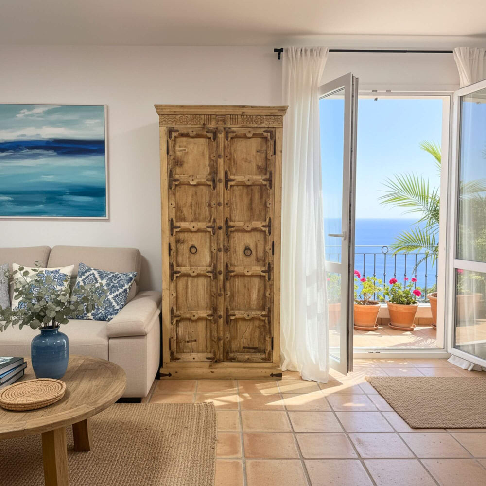 White Briss Wardrobe styled in a bright coastal living room interior.