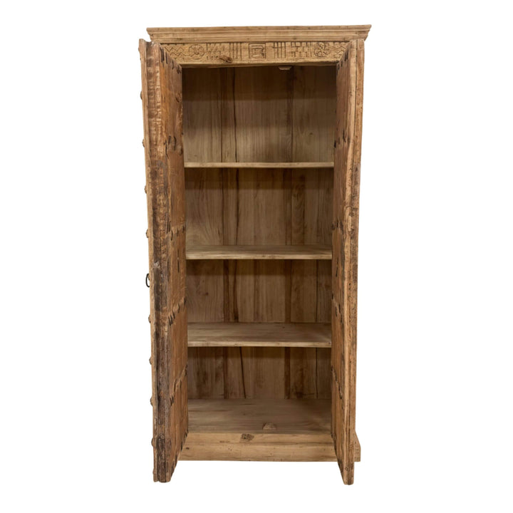 Front view of the White Briss Collection Wardrobe showing interior wooden shelves.